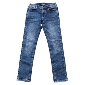 S. Oliver Dark Blue Denim Acid Wash Skinny Jeans Adjustable Waist Pants
